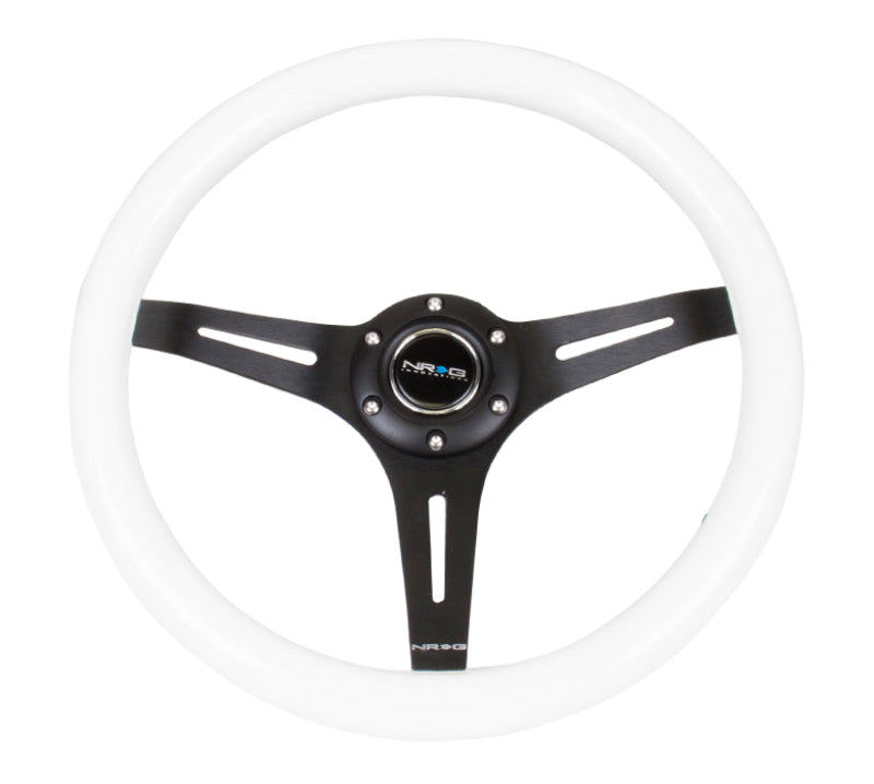 NRG Classic Wood Grain Steering Wheel 350mm Black 3-Spokes White Paint Grip - eliteracefab.com