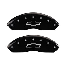 Load image into Gallery viewer, MGP Front set 2 Caliper Covers Engraved Front Bowtie Black finish silver ch MGP