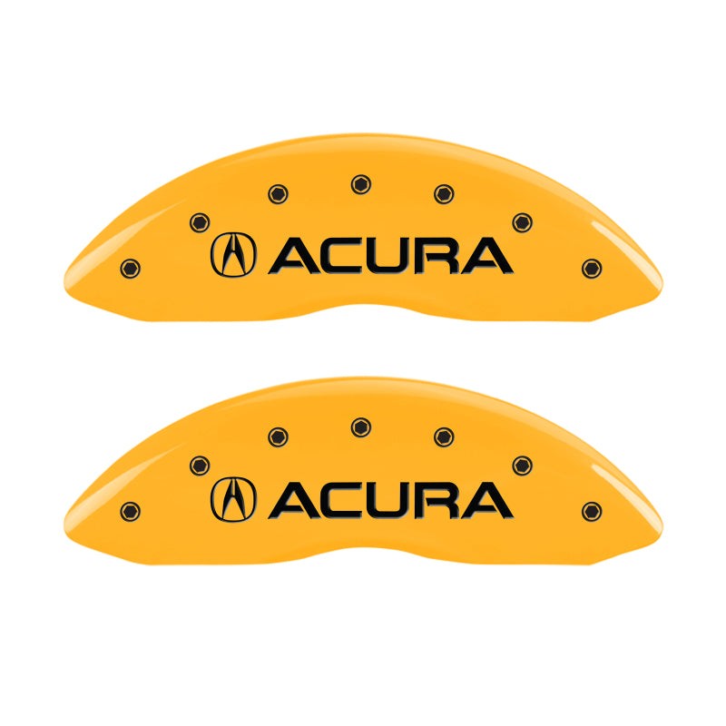 MGP 4 Caliper Covers Engraved Front Acura Engraved Rear MDX Yellow finish black ch MGP
