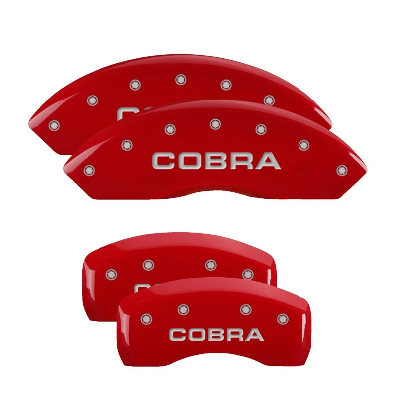 MGP 4 Caliper Covers Engraved Front & Rear Cobra Red finish silver ch MGP