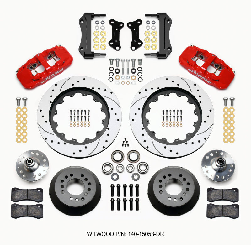 Wilwood AERO6 Front Hub Kit 15.00 Drilled Red 67-69 Camaro 64-72 Nova Chevelle Wilwood