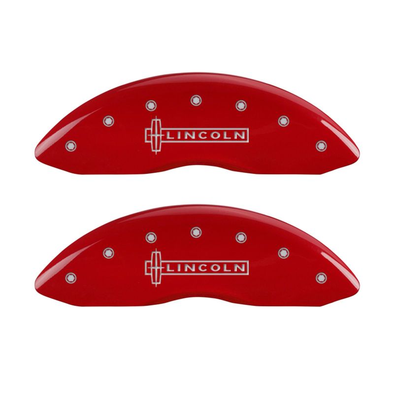 MGP 4 Caliper Covers Engraved Front & Rear Lincoln Red Finish Silver Char 2017 Lincoln MKZ MGP