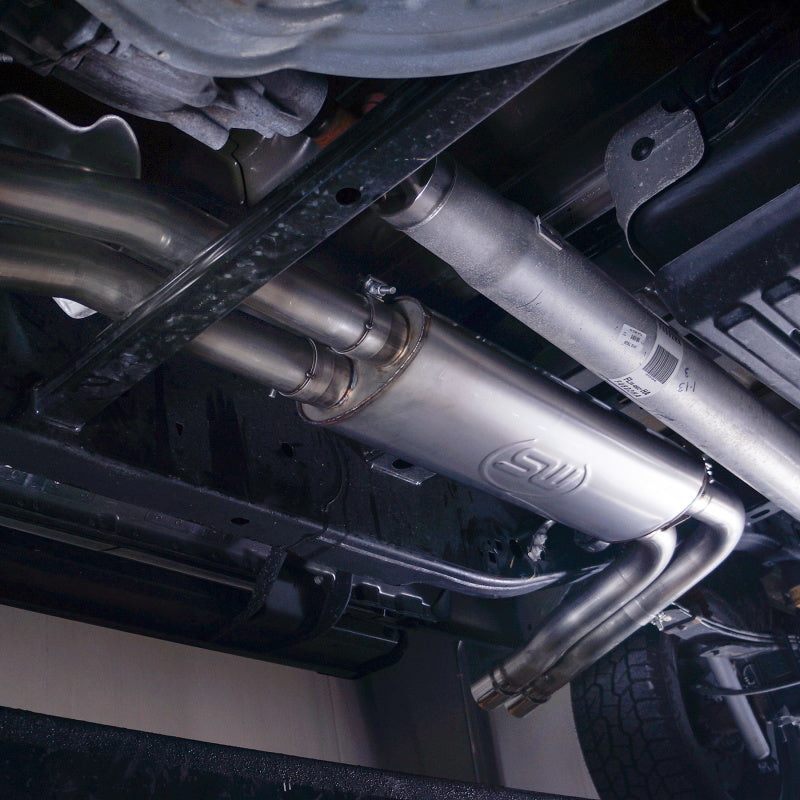 Stainless Works 2015-18 F-150 Exhaust X-Pipe Resonator Muffler Exits In Front Of Passenger Rear Tire Stainless Works