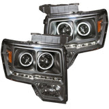 ANZO USA Ford F-150 Projector Headlights W/ Halo Black Ccfl G2; 2009-2014