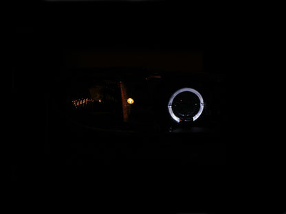 ANZO USA Ford Mustang Projector Headlights W/ Halo Black 1pc; 1994-1998 - eliteracefab.com