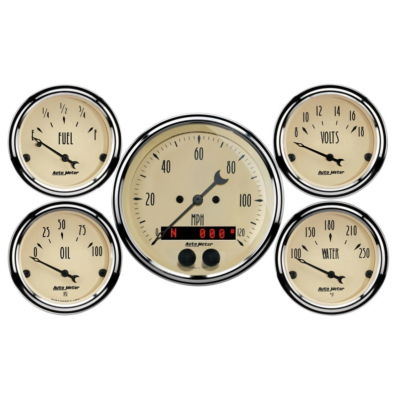 AutoMeter 3-3/8in & 2-1/16in GPS Speedometer Antique Beige Gauge Kit - 5 Pc 1850