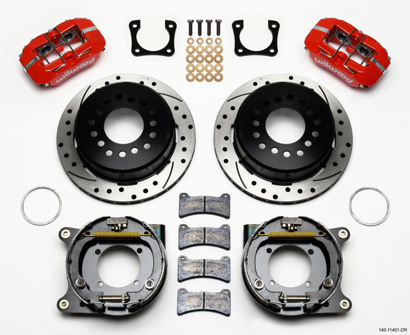 Wilwood Dynapro Low-Profile 11.00in P-Brake Kit Drill-Red Chevy 12 Bolt Spcl 2.81in Offset Wilwood