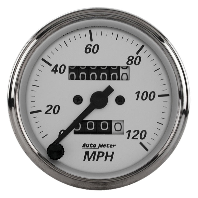 Autometer 3-1/8in Silver Bezel/White Face 120mph Mechanical In-Dash Tacho/Speedometer w/ Trip Gauge 1993