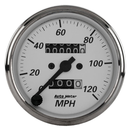 Autometer 3-1/8in Silver Bezel/White Face 120mph Mechanical In-Dash Tacho/Speedometer w/ Trip Gauge 1993