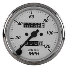 Autometer 3-1/8in Silver Bezel/White Face 120mph Mechanical In-Dash Tacho/Speedometer w/ Trip Gauge