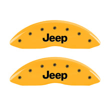 Load image into Gallery viewer, MGP 4 Caliper Covers Engraved Front &amp; Rear JEEP Yellow finish black ch