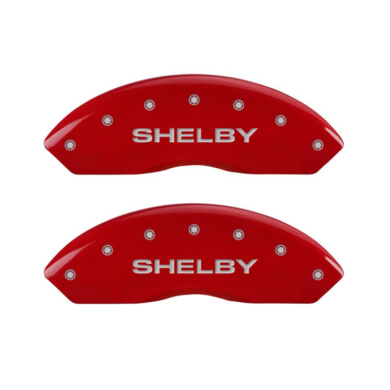 MGP 4 Caliper Covers Engraved Front Shelby Engraved Rear Tiffany Snake Red finish silver ch MGP