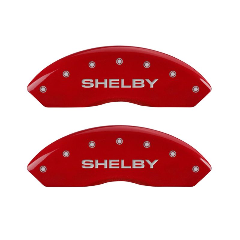 MGP 4 Caliper Covers Engraved Front Shelby Engraved Rear Tiffany Snake Red finish silver ch MGP