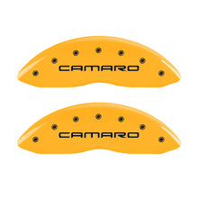 Load image into Gallery viewer, MGP 4 Caliper Covers Engraved F &amp; R Gen 4/Camaro Yellow Finish Black Char 2000 Chevrolet Camaro MGP