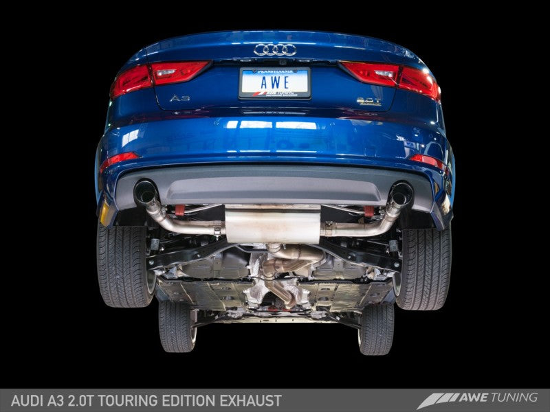 AWE Tuning Audi 8V A3 Touring Edition Exhaust - Dual Outlet Diamond Black 90 mm Tips - eliteracefab.com