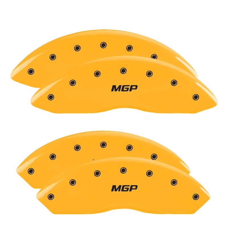 MGP 4 Caliper Covers Engraved Front & Rear MGP Yellow Finish Black Char 2014 Chevrolet Express 2500 MGP