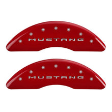 Load image into Gallery viewer, MGP 4 Caliper Covers Engraved Front 2015/Mustang Engraved Rear 2015/GT Red finish silver ch - eliteracefab.com