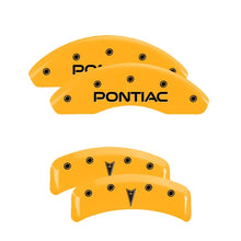 Load image into Gallery viewer, MGP 4 Caliper Covers Engraved Front Pontiac Rear Arrow Yellow Finish Blk Char 1997 Pontiac Firebird MGP