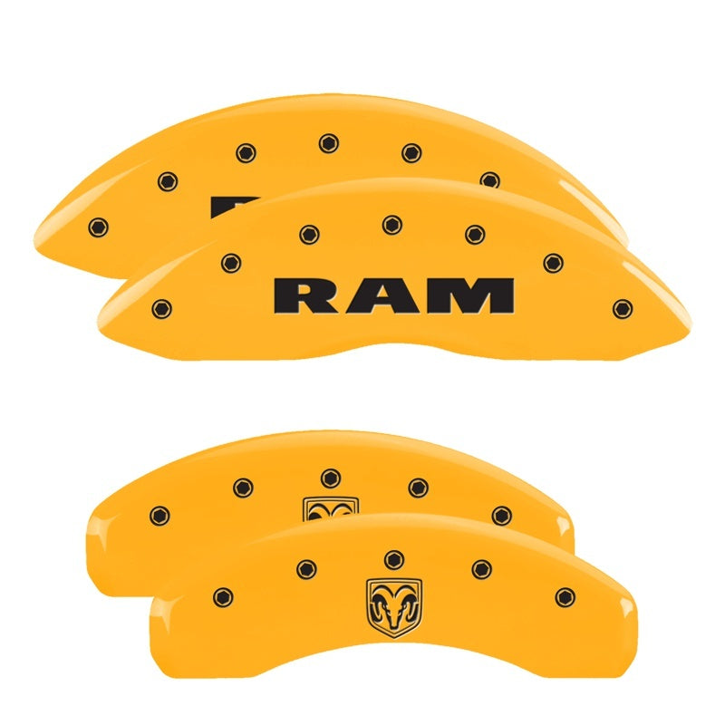 MGP 4 Caliper Covers Engraved Front Ram Rear Ramhead Yellow Finish Black Char 2019 Ram 1500