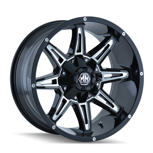 Mayhem 8090 Rampage 20x9 / 6x135 BP / 18mm Offset / 106mm Hub Black w/ Milled Spokes Wheel Mayhem