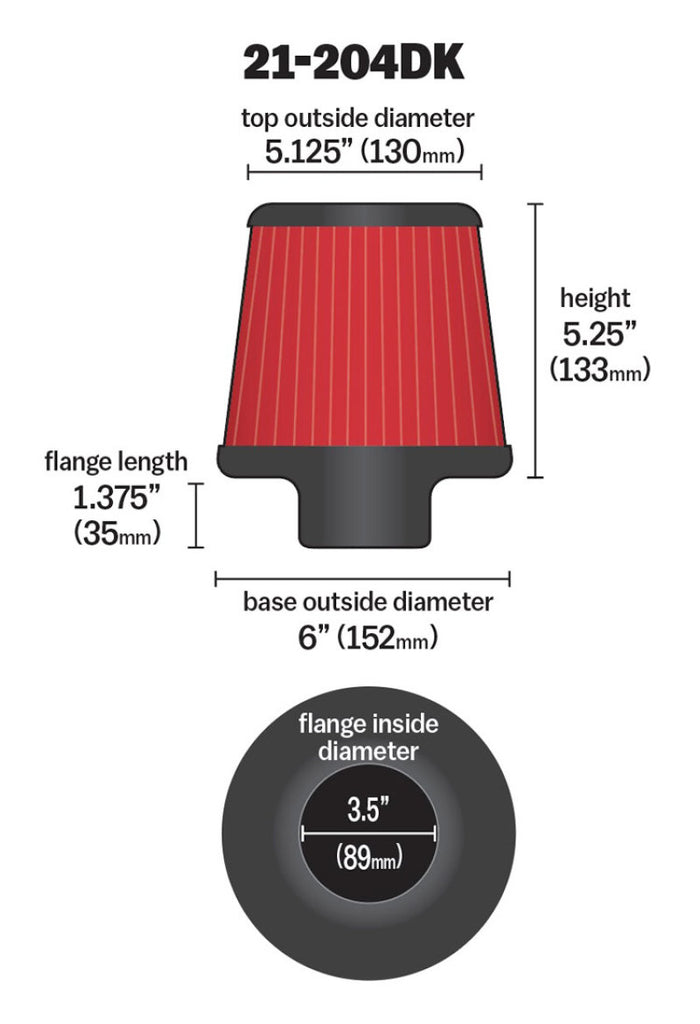 AEM Replacement Short Neck Element Filter 3.5 in Diameter x 5 in Height - eliteracefab.com