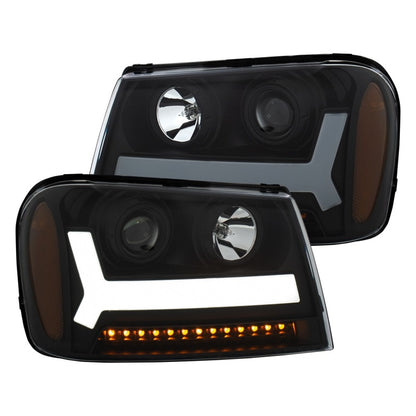ANZO 2006-2009 Chevrolet Trailblazer Projector Headlights w/ Plank Style Design Black w/ Amber - eliteracefab.com