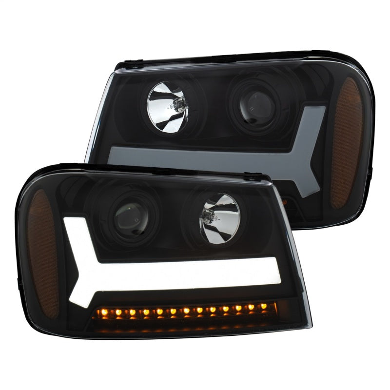 ANZO 2006-2009 Chevrolet Trailblazer Projector Headlights w/ Plank Style Design Black w/ Amber - eliteracefab.com