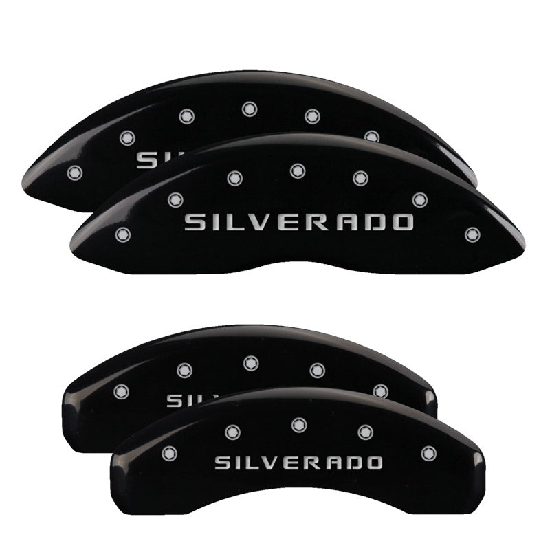 MGP 4 Caliper Covers Engraved Front & Rear Silverado Black Finish Sil Char 2019 Chevy Silverado 1500 MGP