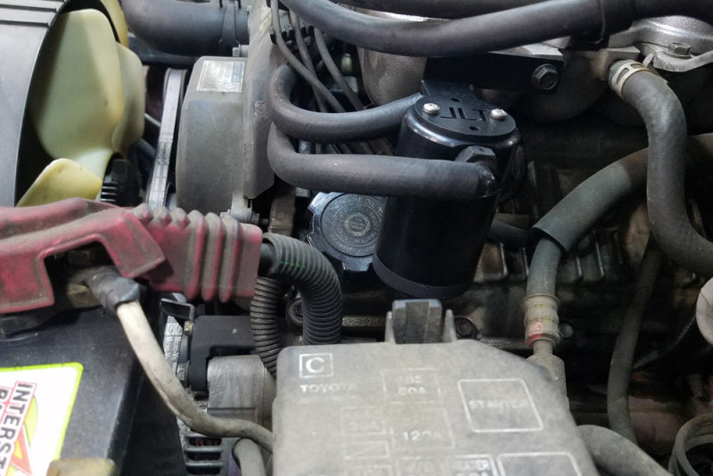 J&L 95-04 Toyota Tacoma/4Runner 3.4L Driver Side Oil Separator 3.0 - Black Anodized - eliteracefab.com