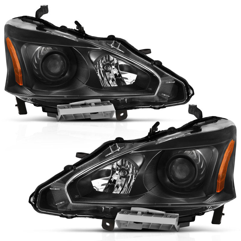 ANZO 2013-2015 Nissan Altima Projector Headlight Black Amber - eliteracefab.com