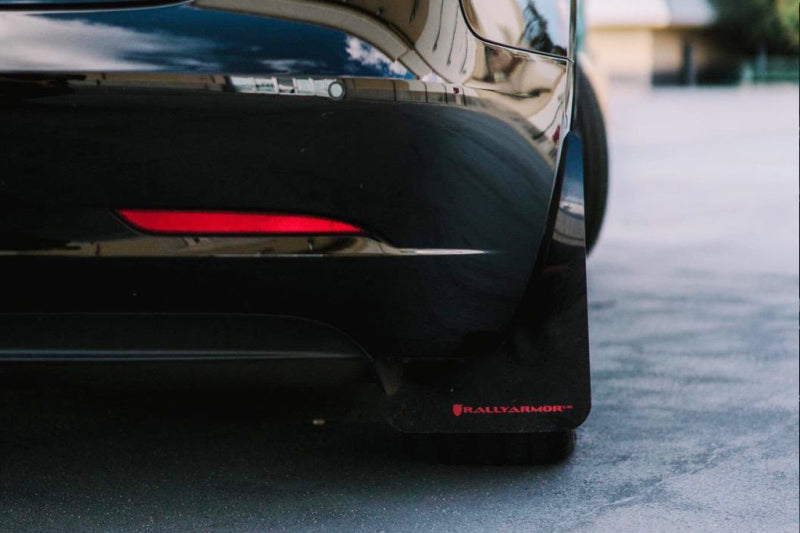 Rally Armor 17+ Tesla Model 3 UR Black Mud Flap w/ Red Logo - eliteracefab.com