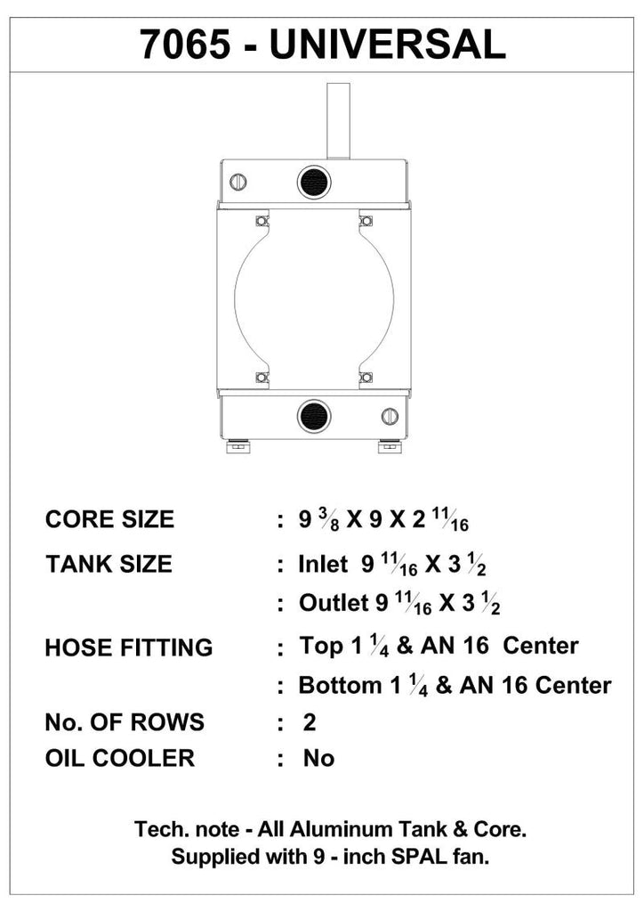 CSF Cooling - Racing & High Performance Division UnvrslDragRace/Tuck Radiator,10.5H"x10L"x3.6W" (5.65"w/fan),Incl 9-inch SPAL fan - eliteracefab.com