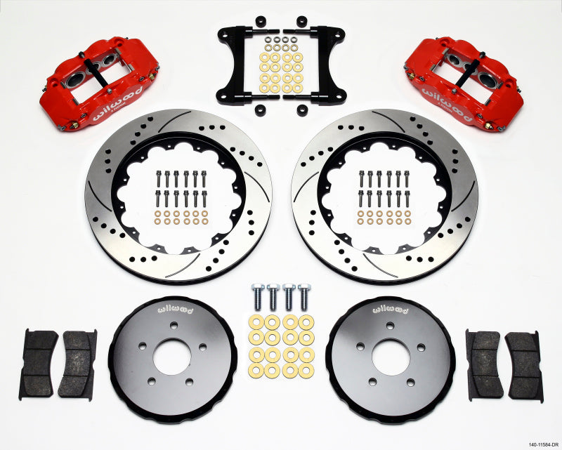Wilwood Narrow Superlite 6R Front Hat Kit 14.00in Drill Red Nissan 370Z/Fiti G37 Wilwood