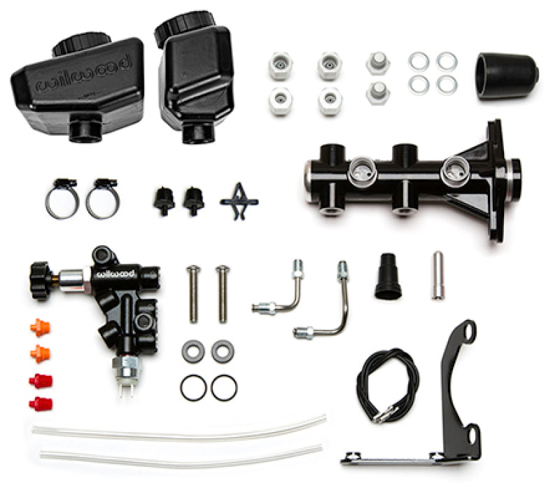 Wilwood Remote Tandem M/C Kit w/Brkt and Valve - 1.12in Bore Black - eliteracefab.com