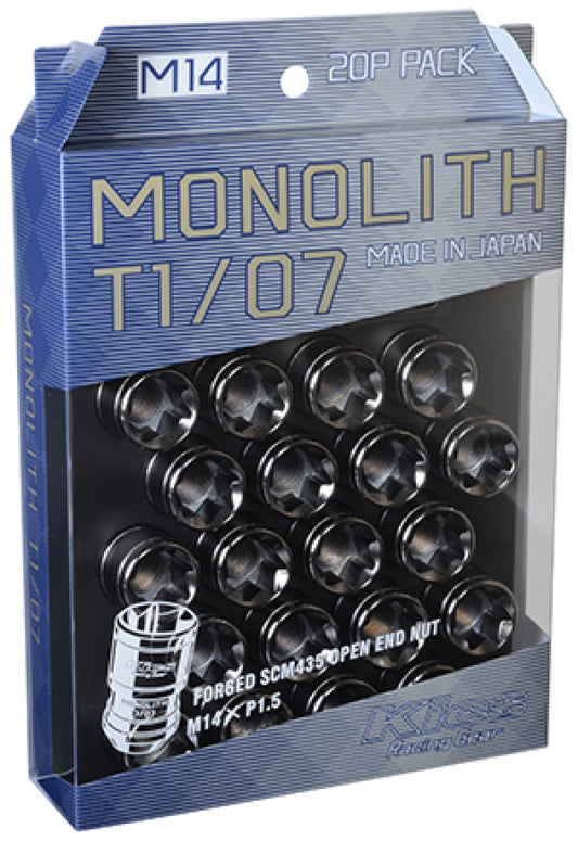 Project Kics 14 x 1.5 Glorious Black T1/07 Monolith Lug Nuts - 20 Pcs - eliteracefab.com