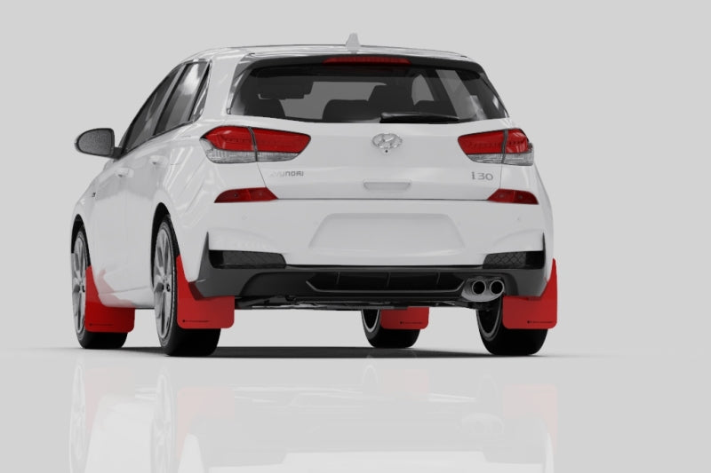 Rally Armor 2019+ Hyundai Elantra N Line UR Black Mud Flap w/ White Logo - eliteracefab.com