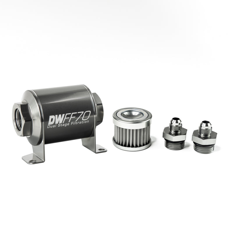 DeatschWerks Stainless Steel 6AN 5 Micron Universal Inline Fuel Filter Housing Kit (70mm) - eliteracefab.com