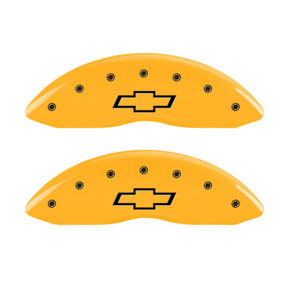 MGP 4 Caliper Covers Engraved Front & Rear Bowtie Yellow finish black ch MGP