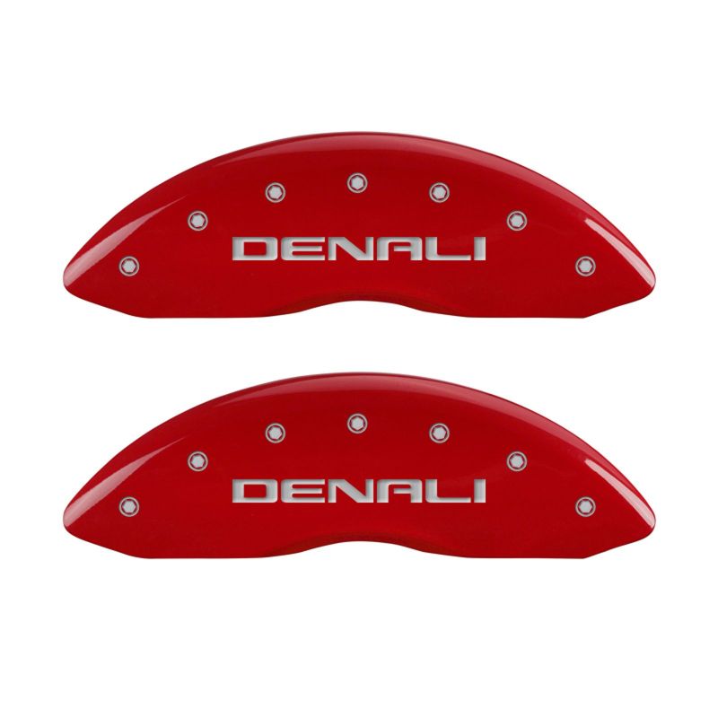 MGP 4 Caliper Covers Engraved Front & Rear Denali Red finish silver ch - eliteracefab.com