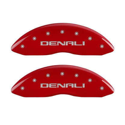 MGP 4 Caliper Covers Engraved Front & Rear Denali Red finish silver ch - eliteracefab.com