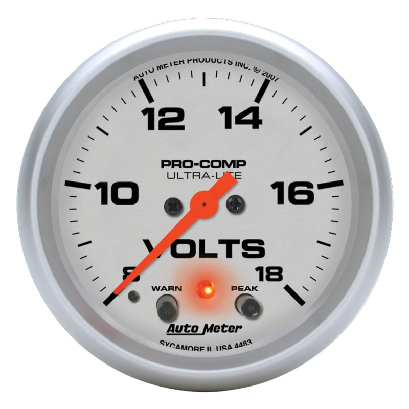Autometer Ultra-Lite 2 5/8in 18V Voltmeter w/ Peak & Warn 4483