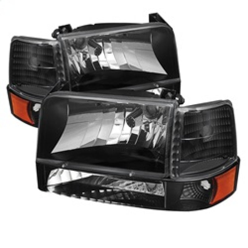 Xtune Ford F150/Bronco 92-96 Headlights w/Corner Bumper 6pcs Amber- Black HD-JH-FB92-SET-AM-BK - eliteracefab.com