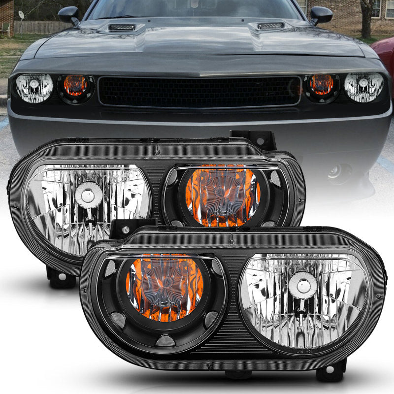 ANZO 2008-2014 Dodge Challenger Crystal Headlights Black - eliteracefab.com