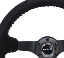 Load image into Gallery viewer, NRG Reinforced Steering Wheel (350mm / 3in. Deep) Blk Suede/Red BBall Stitch w/5mm Matte Blk Spokes - RST-036MB-S-RD