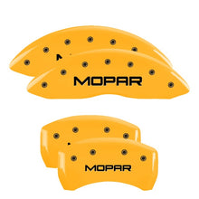 Load image into Gallery viewer, MGP 4 Caliper Covers Engraved Front &amp; Rear MOPAR Yellow finish black ch - eliteracefab.com