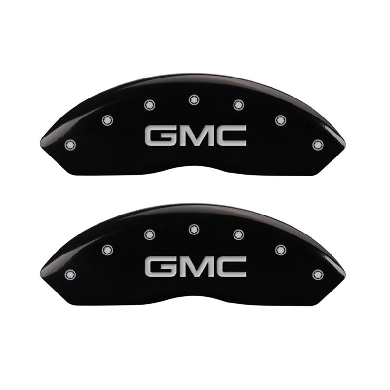 MGP Front set 2 Caliper Covers Engraved Front GMC Black finish silver ch MGP
