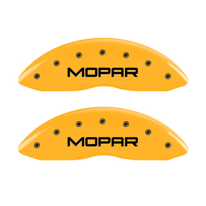MGP Front set 2 Caliper Covers Engraved Front MOPAR Yellow finish black ch MGP