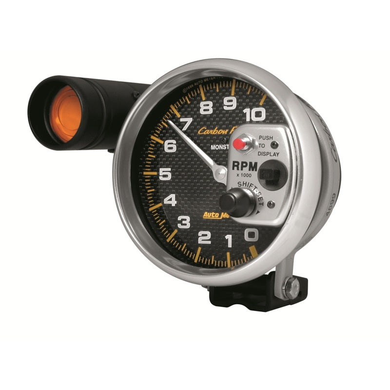 AutoMeter GAUGE; TACHOMETER; 5in.; 10K RPM; PEDESTAL W/EXT. SHIFT-LITE; CARBON FIBER - eliteracefab.com