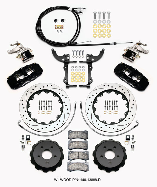 Wilwood AERO4 / MC4 Rear Kit 14.00 Drilled 2015-Up Mustang w/Lines & Cables - eliteracefab.com