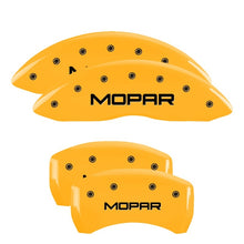 Load image into Gallery viewer, MGP 4 Caliper Covers Engraved Front &amp; Rear Mopar Yellow Finish Black Char 2006 Dodge Charger MGP